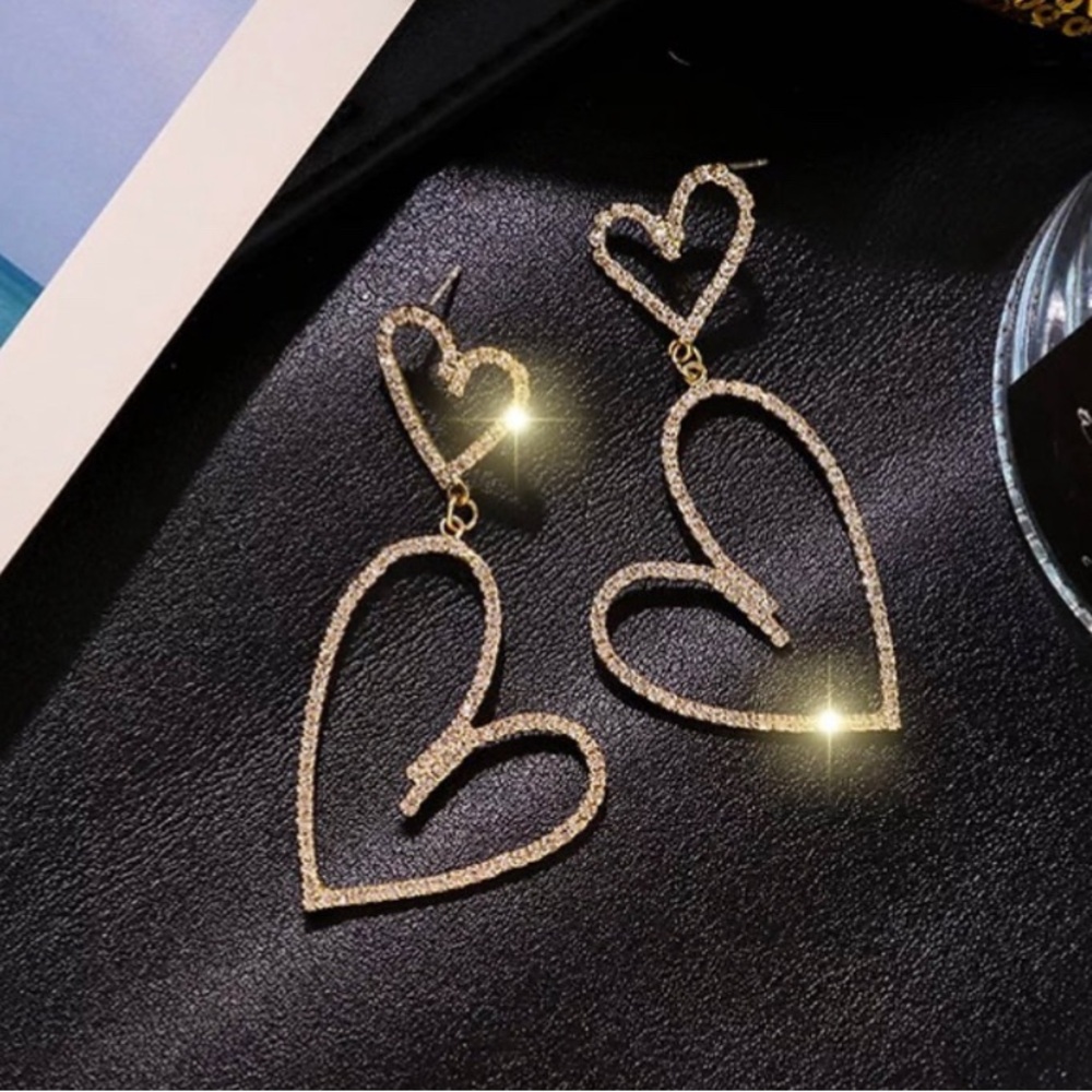 Double Heart Rhinestone Earrings